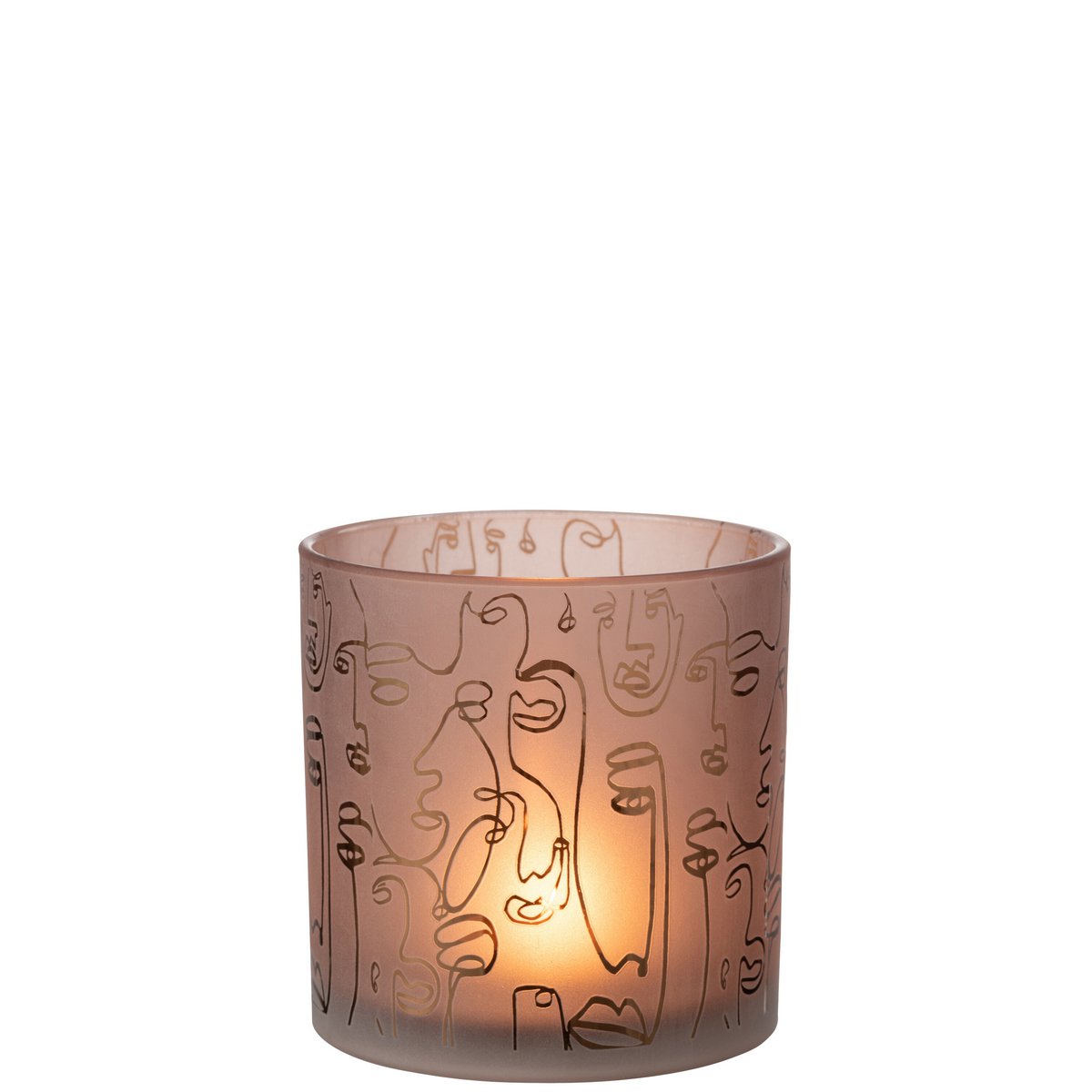 J-Line - Lantaarn Happy Faces - Glas - Terracotta - Groot