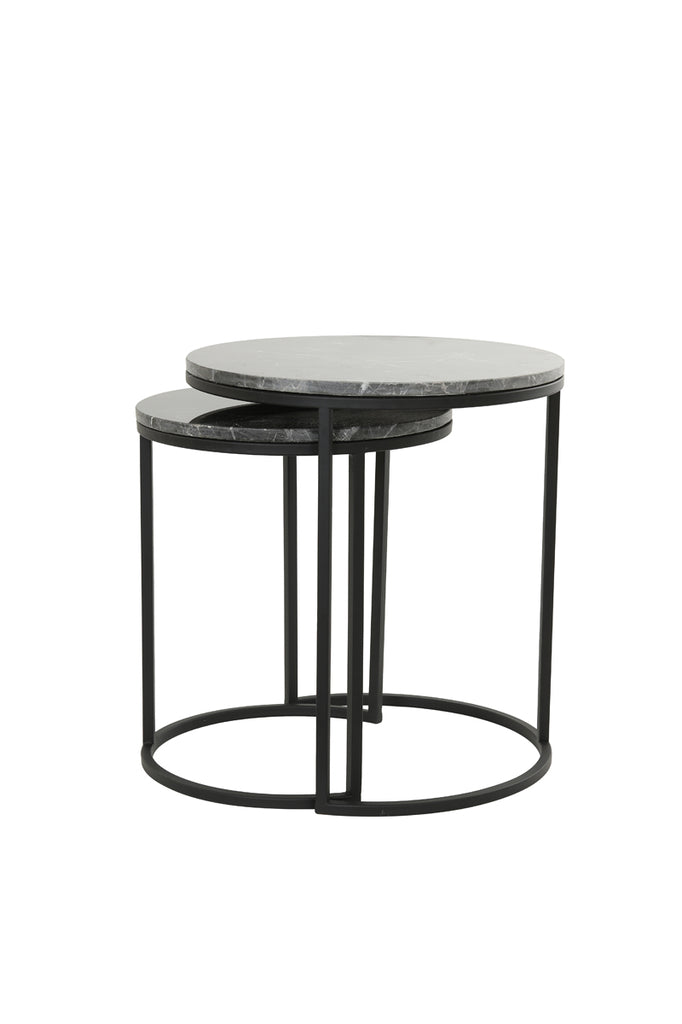 Light & Living - Bijzettafels 'Alfio' (Set van 2, Brown Marble Black)