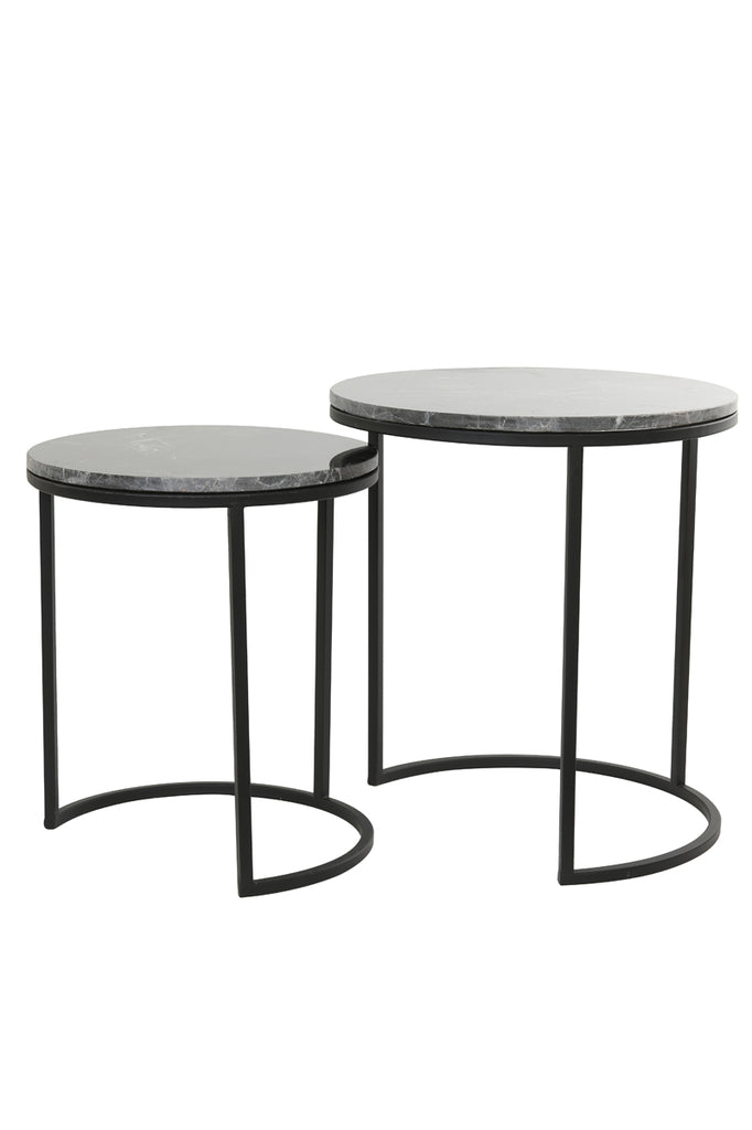 Light & Living - Bijzettafels 'Alfio' (Set van 2, Brown Marble Black)