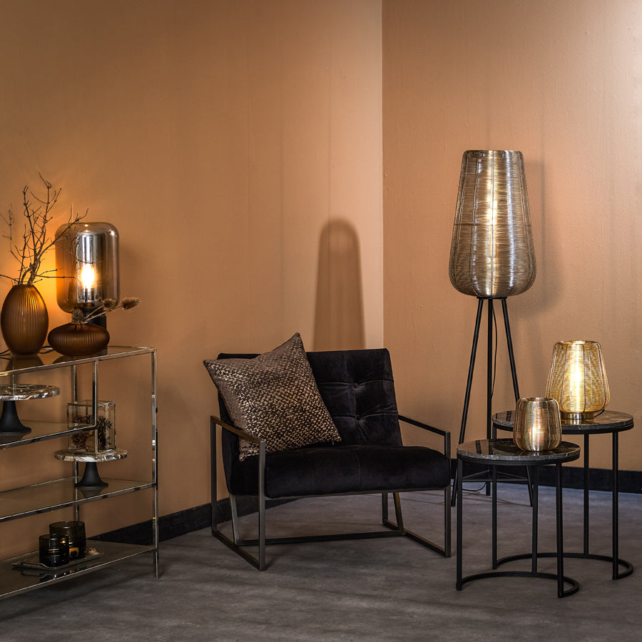 Light & Living - Bijzettafels 'Alfio' (Set van 2, Brown Marble Black)