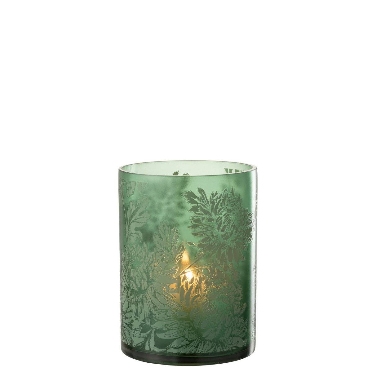 J-Line - Windlicht Bloemen - Glas - Groen - Extra Large