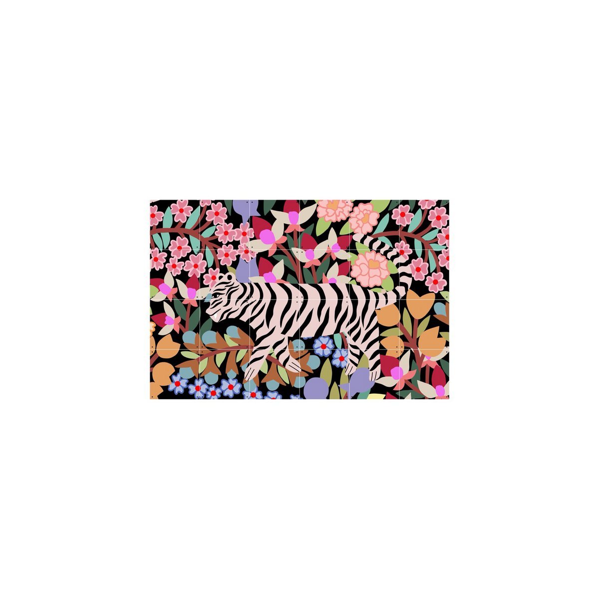 IXXI - Tijger in Bloemen Wanddecoratie - Poster - Wanddecoratie - S - green, pink