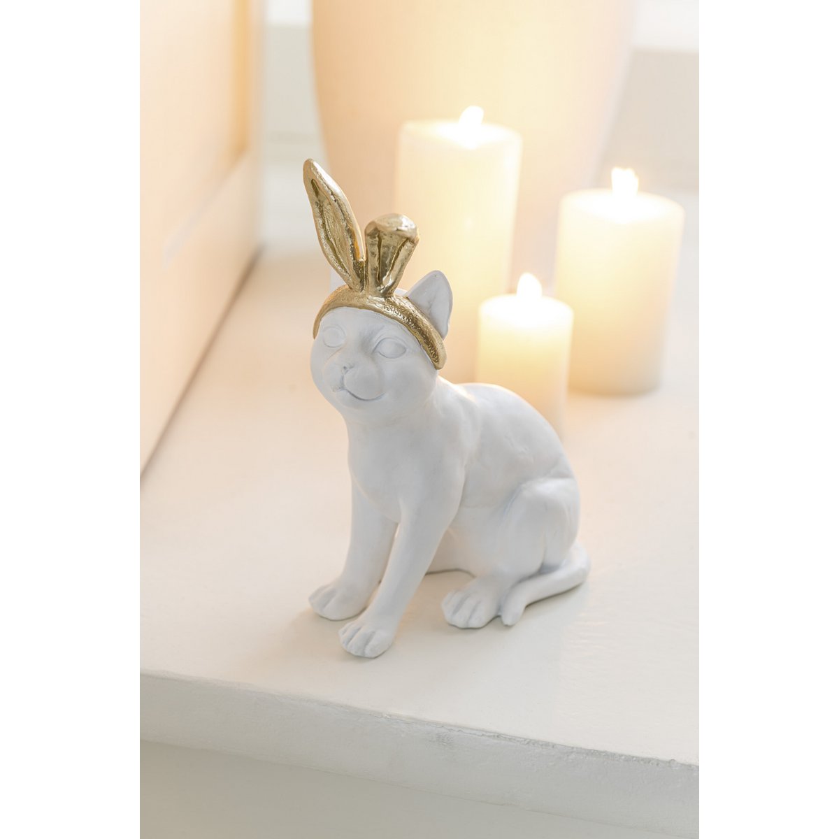 J-Line - Decoratie Kat Oor - Polyresin - Goud/Wit - Large