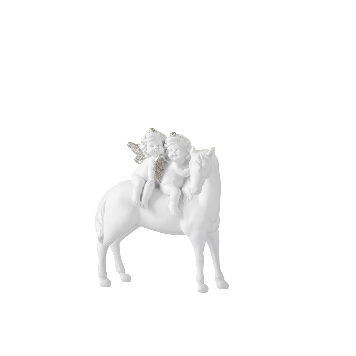 J-Line - Decoratief kerstfiguur 'Paard' (Maat S, Wit met zilver)