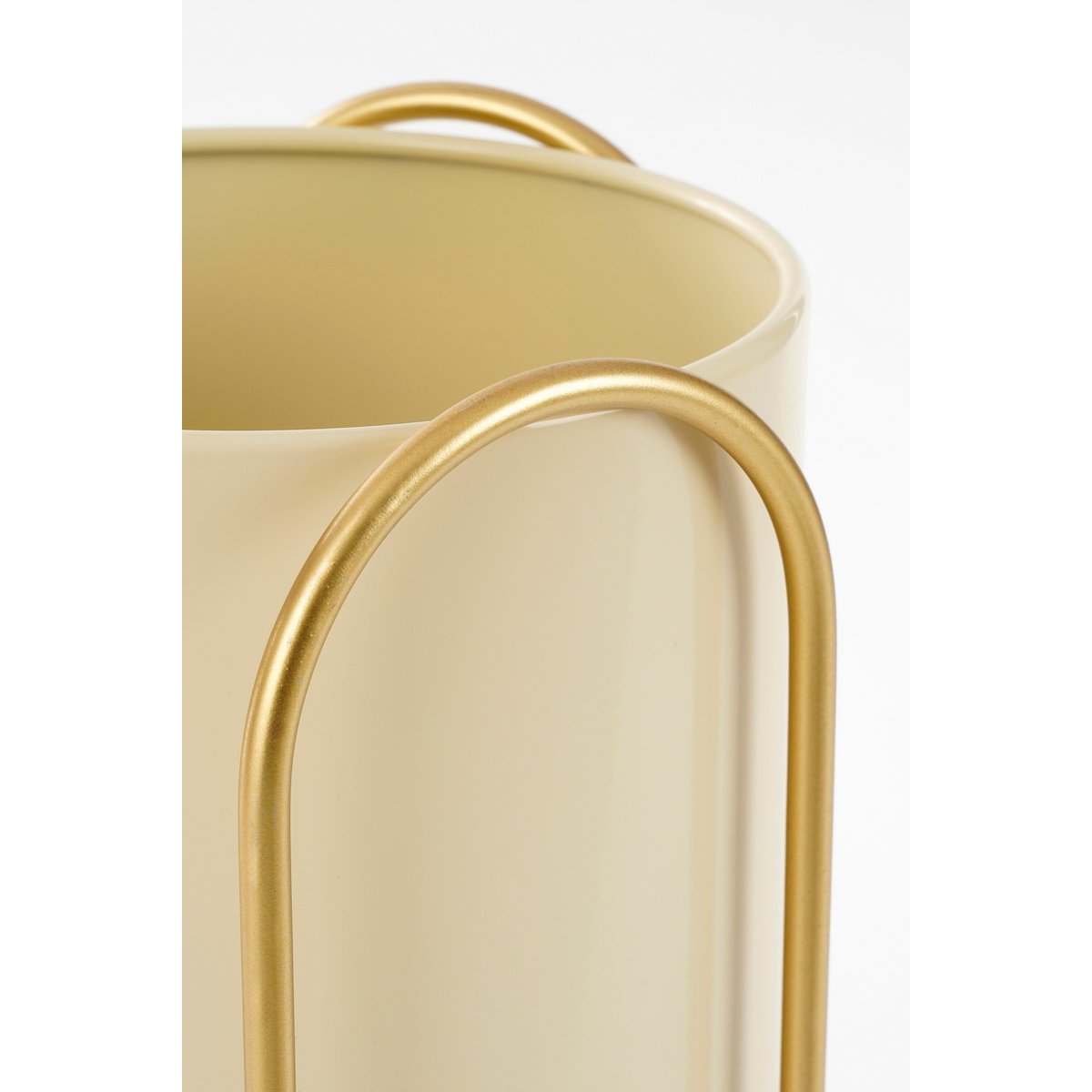 Mica Decorations - Donau Bloempot op Standaard - Set van 2 - Metaal - H45 x Ø23 cm - Lichtgeel, Goud