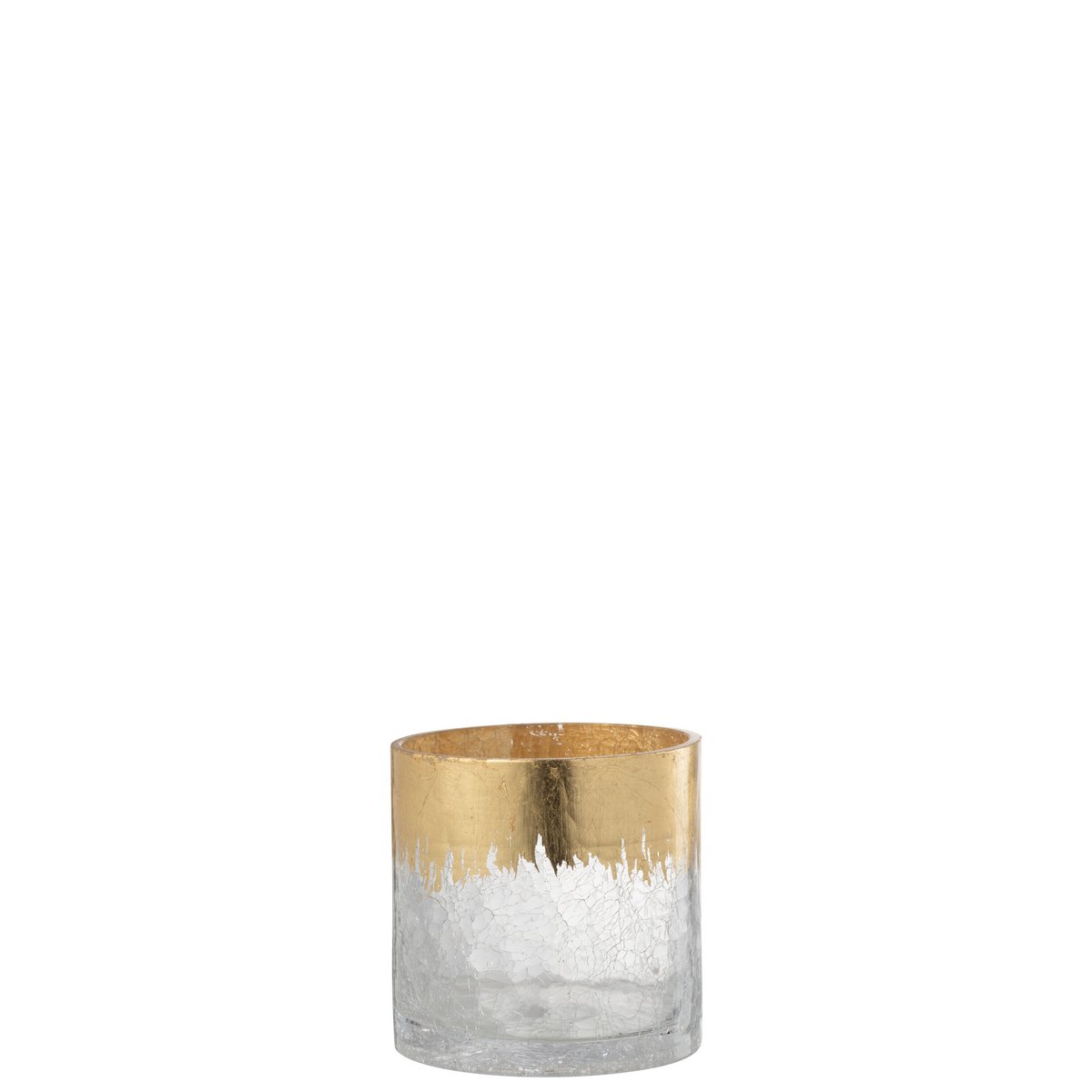 J-Line - Windlicht Crackle Glas Transparant Goud Small