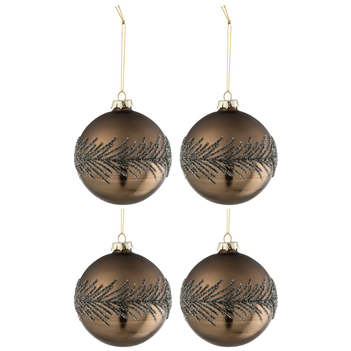 J-Line - Doos met kerstballen 'Sugar' (Maat M, Set van 4, Bruin)