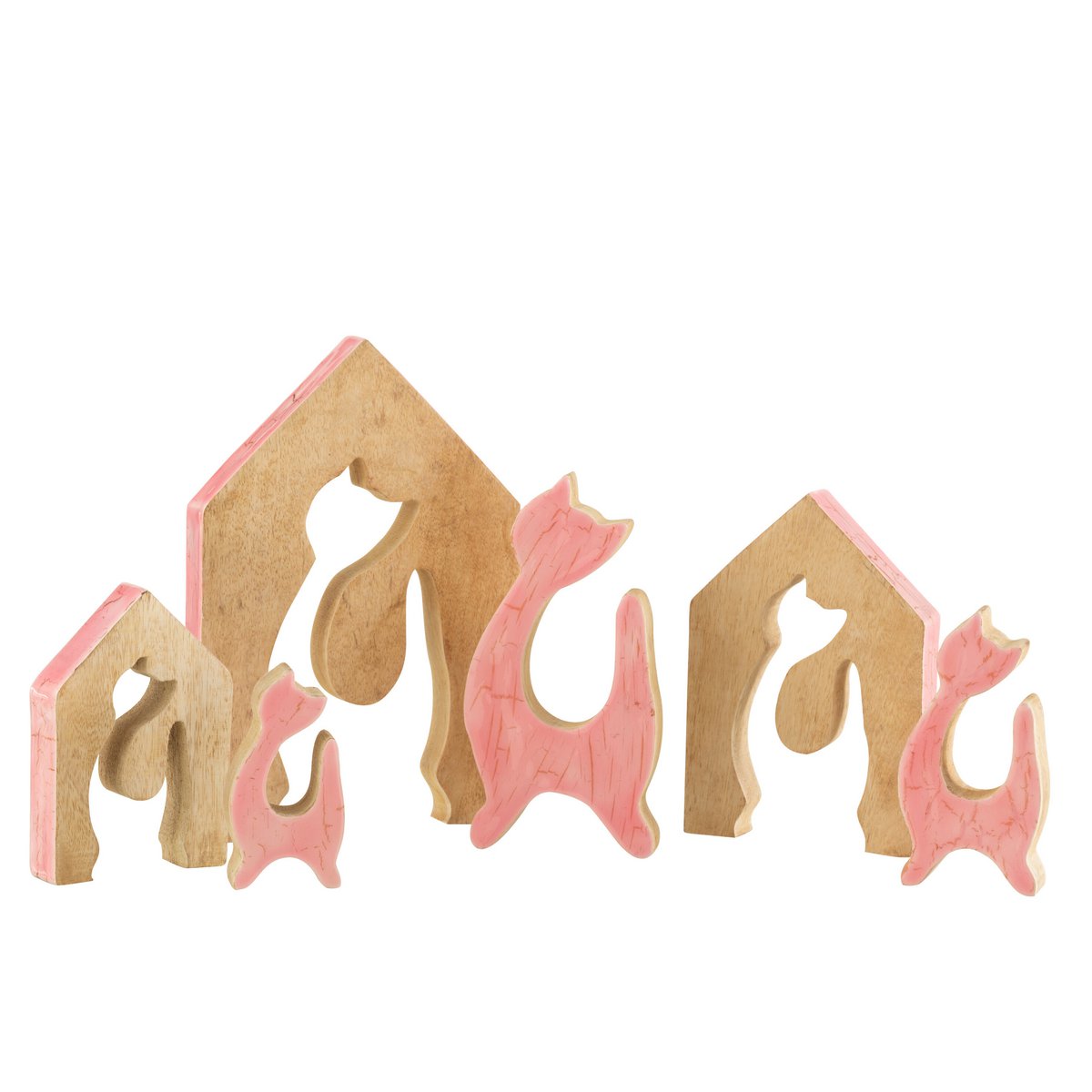 J-Line - Huis Kat - Hout - Roze/Naturel - Large