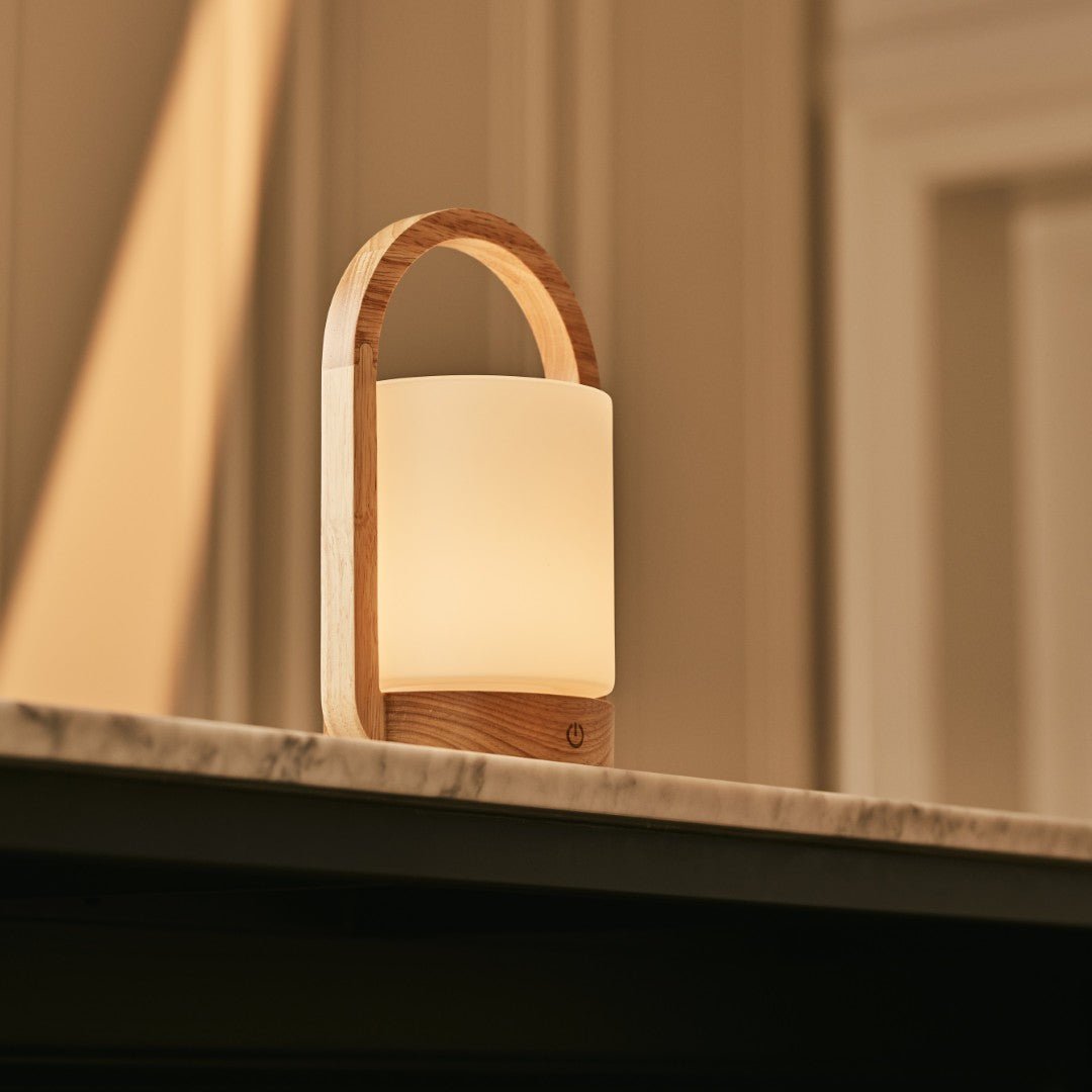 Tavellio-Amsterdam - George lichtbruine houten lamp – oplaadbaar, dimbaar en draagbaar