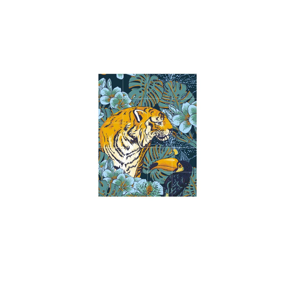 IXXI - Tiger jungle & Toucan family Wall art - Poster - Wanddecoratie - L - blue