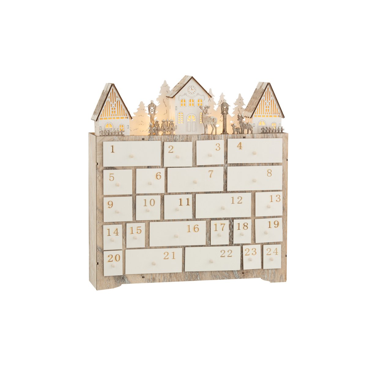 J-Line - Adventskalender met lichtjes 'Asta' (Beige, 40cm)