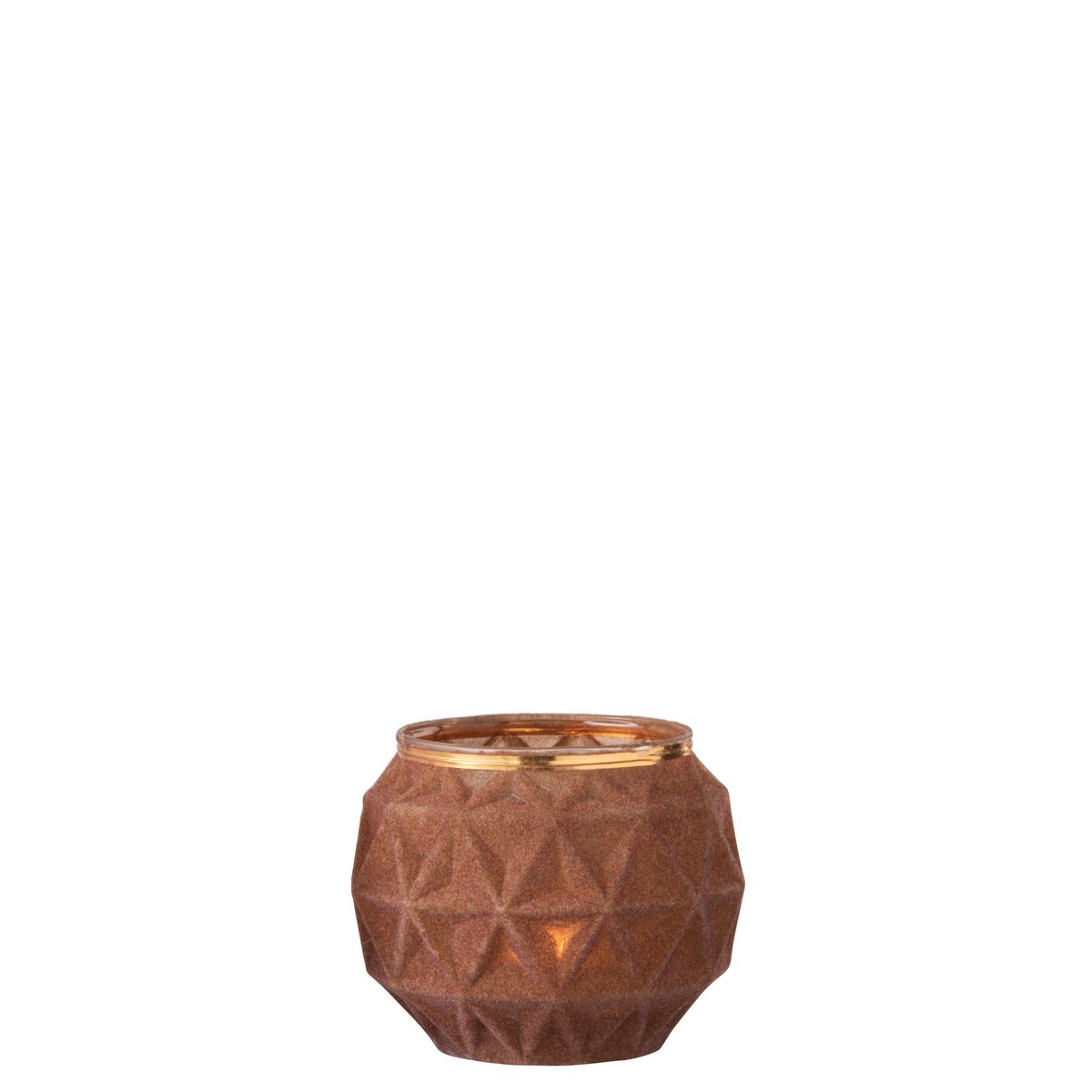 J-Line - Waxinelichthouder Bol - Glas/Fluweel - Oker - Large