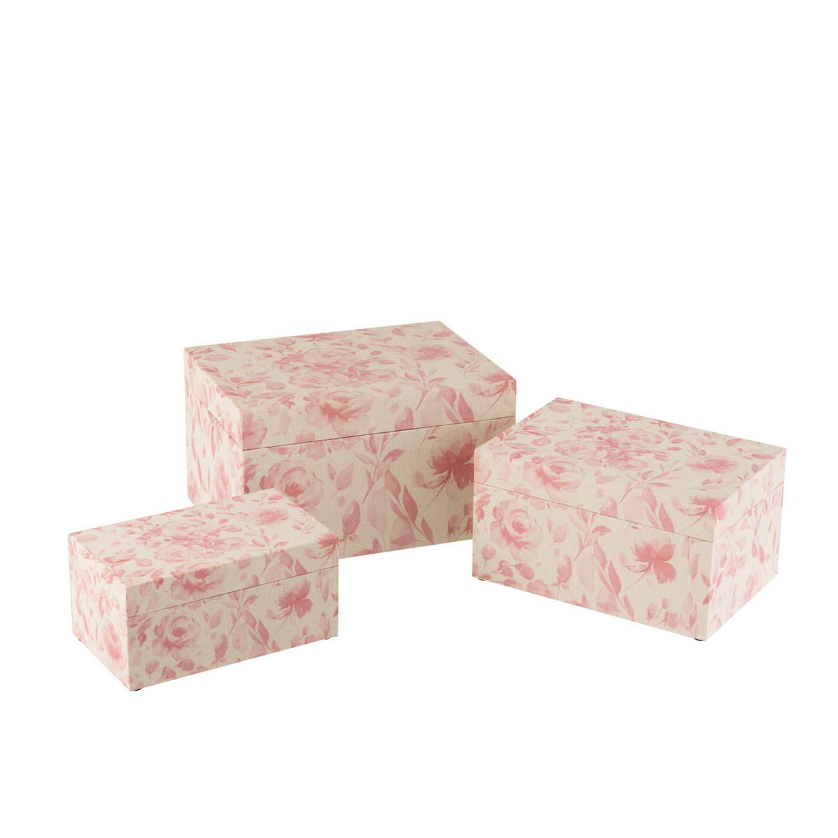 J-Line - Decoratieve dozen 'Stella' (Set van 3, Wit/Roze)