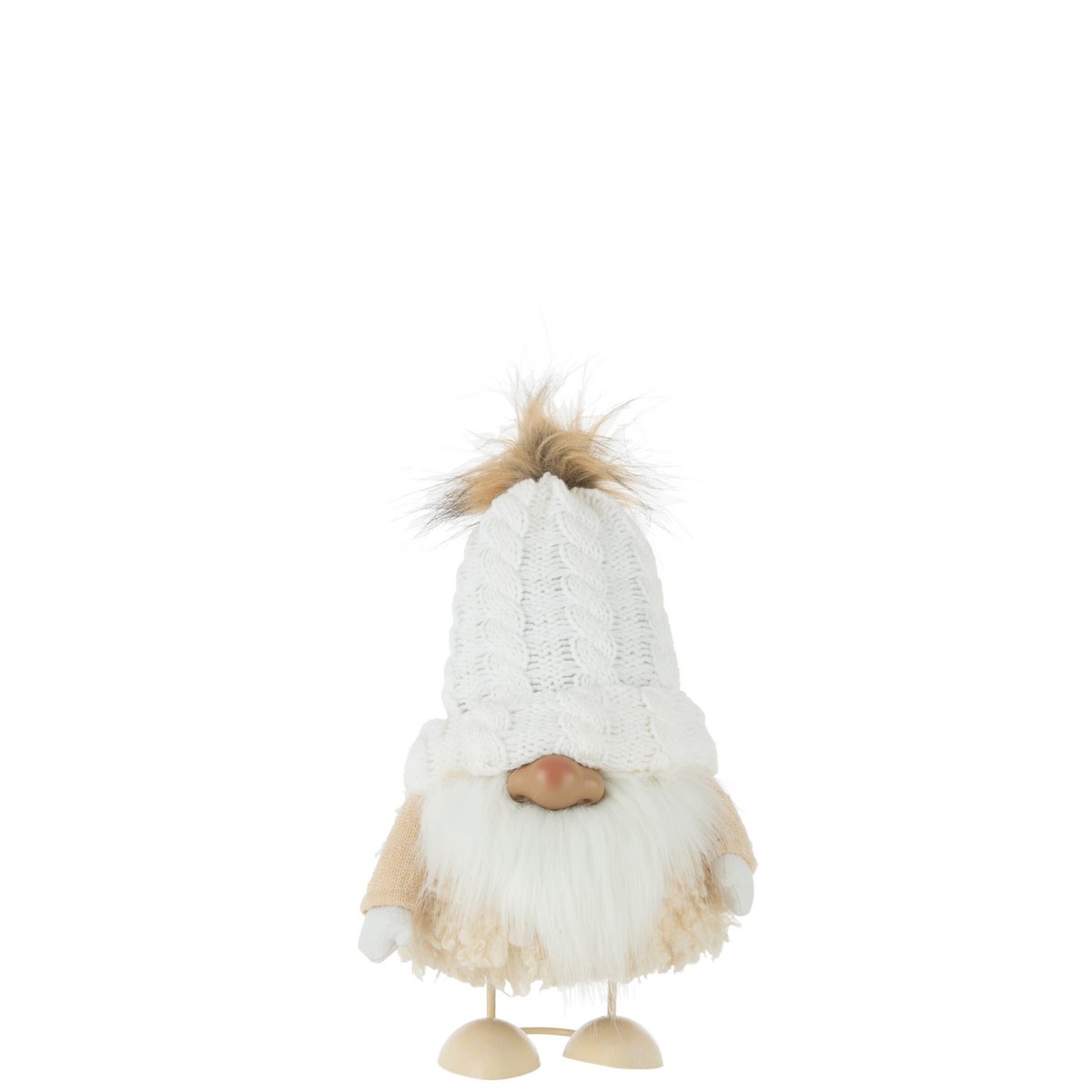 J-Line - Kerstfiguur 'Kerstman Pompom' (Wit/Beige)