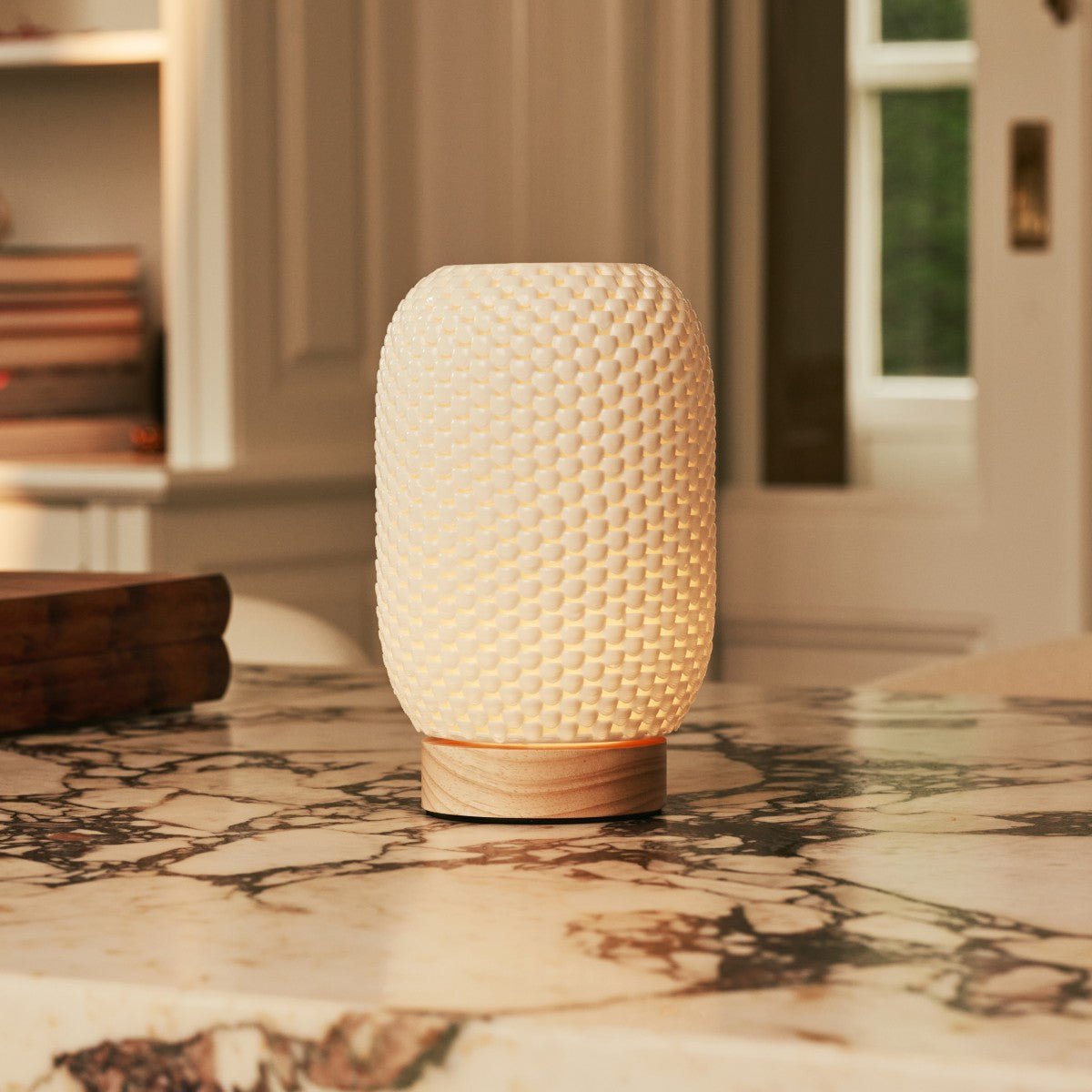 Tavellio-Amsterdam - Aurora lichtbruine draadloze tafellamp in 3D-geprinte porselein-oplaadbaar, dimbaar en tot 100 uur licht