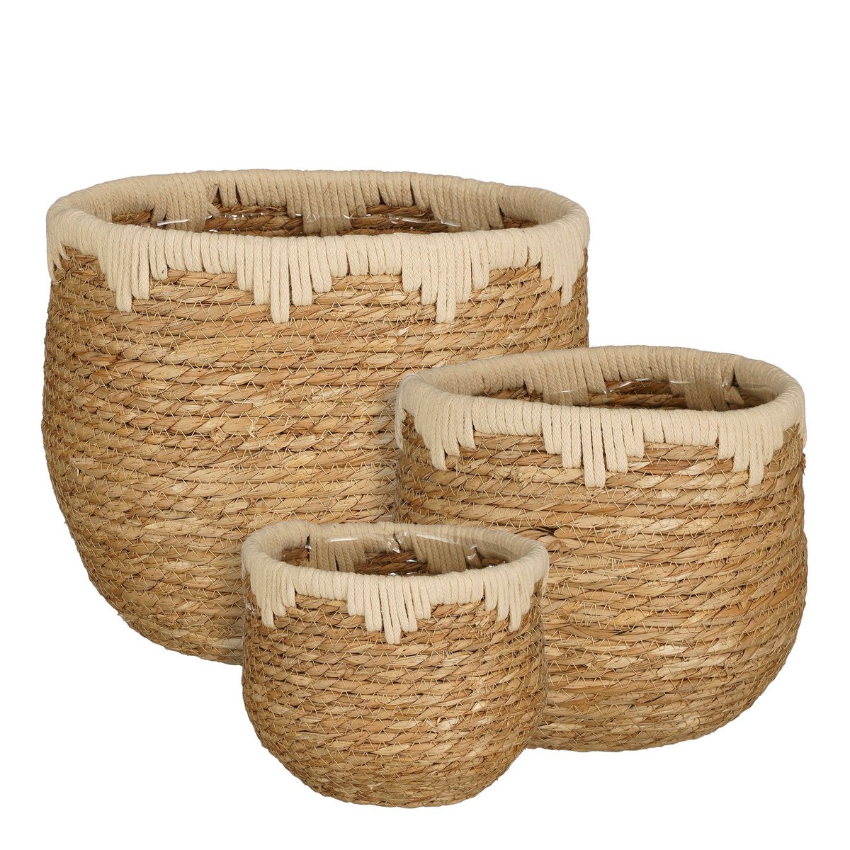 Mica Decorations - Jorck Plantenmand - Set van 3 - H24 x Ø26 cm - Zeegras - Beige, Bruin