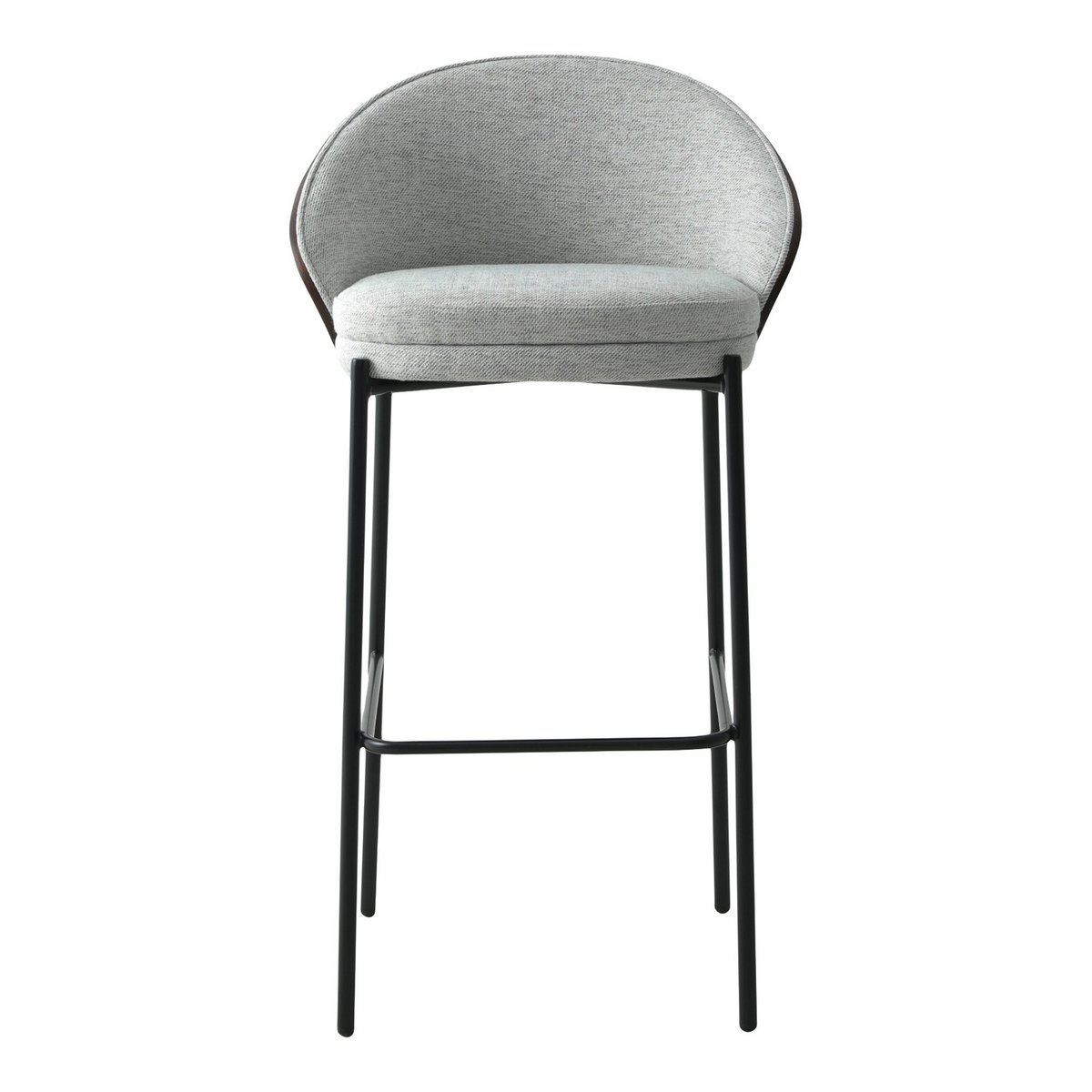 House Nordic - Canelas Bar Chair - Barstoel, lichtgrijs met donkerbruine rugleuning en zwarte poten - Set van 2