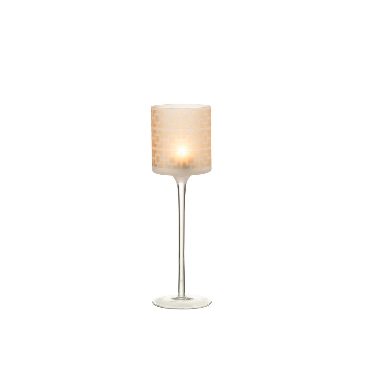 J-Line - Waxinelichthouder Op Voet - Glas - Beige - Large