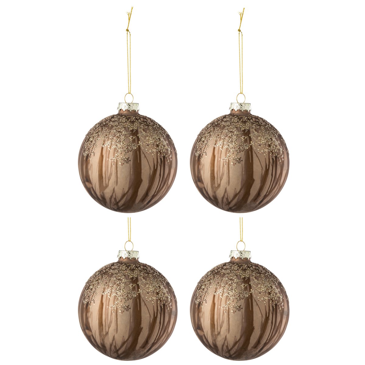 J-Line - Doos met kerstballen 'Pailletten' (Set van 4, Bruin)