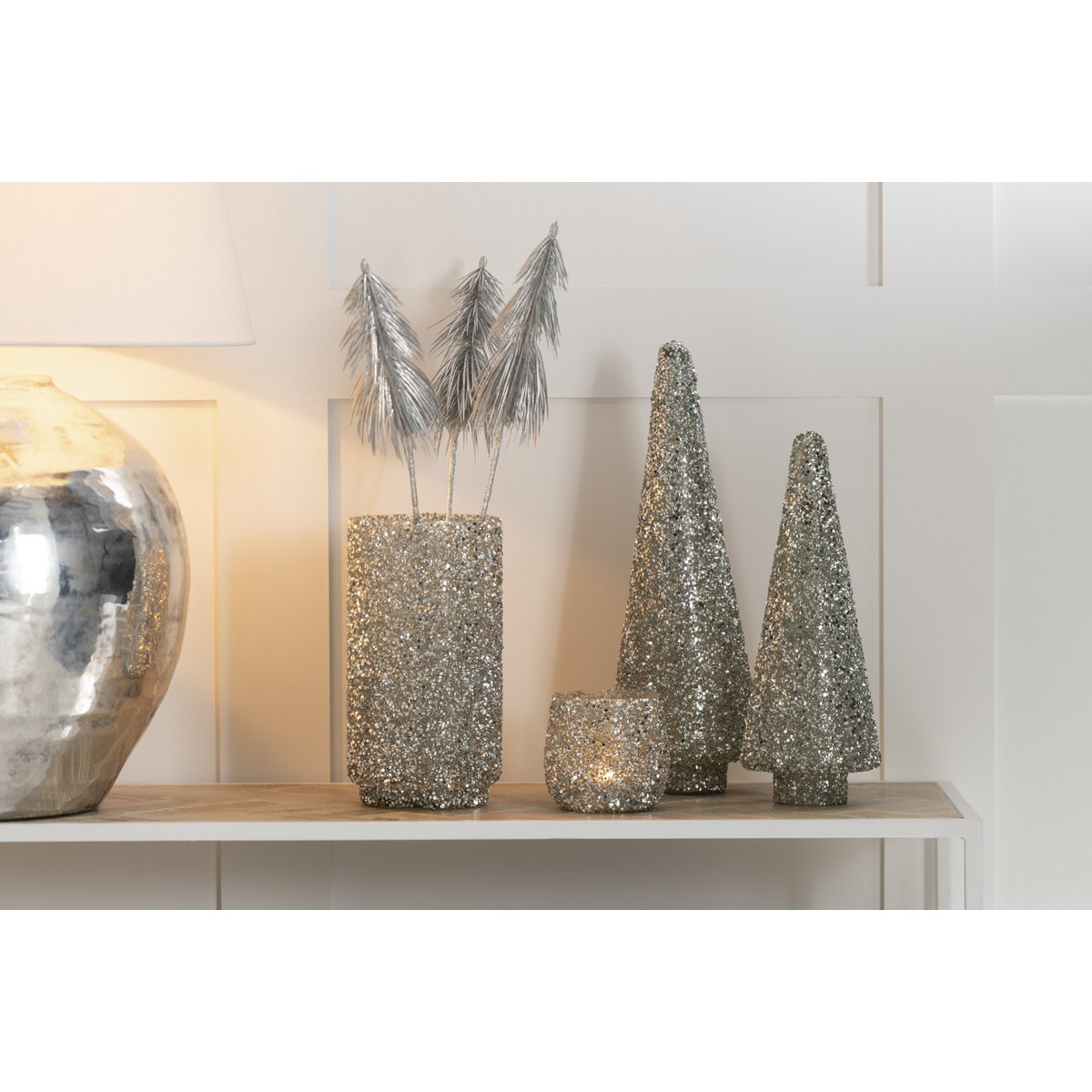 J-Line - Lantaarn Glitter - Glas - Zilver - Groot