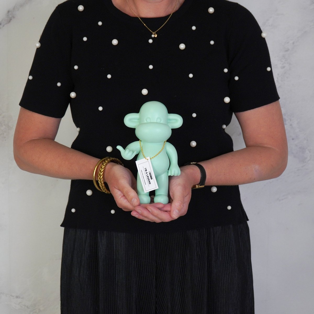 Housevitamin - Ornament - Hang Loose Monkey Figurine 'The Legend' - Polyresin -Mintgreen - 11x7x19cm