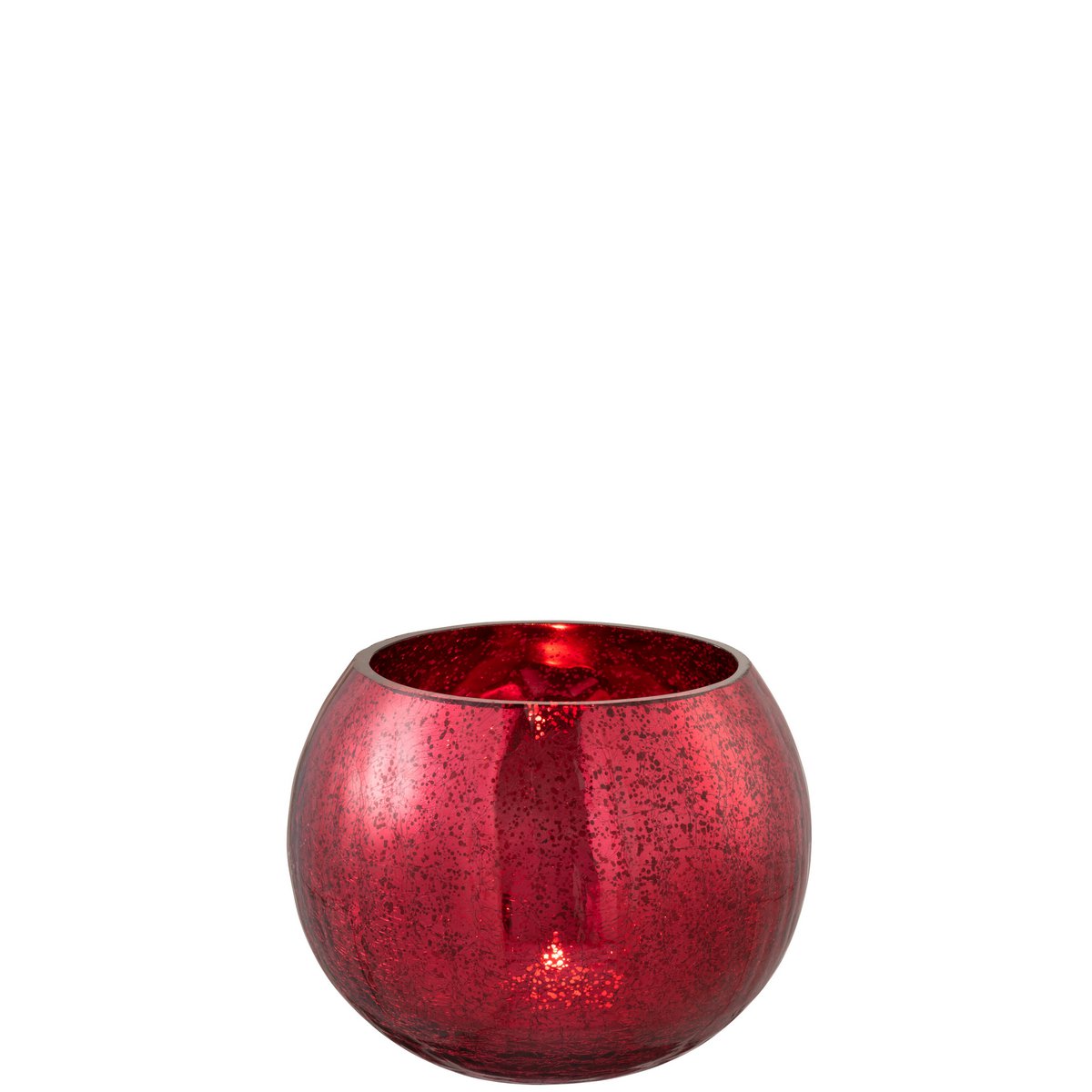 J-Line - Windlicht Bol Craquele - Glas - Rood - Medium