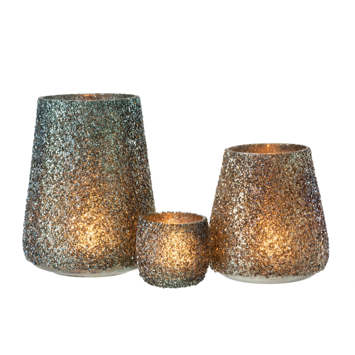 J-Line - Windlicht Glitter - Glas - Donkergroen - Large