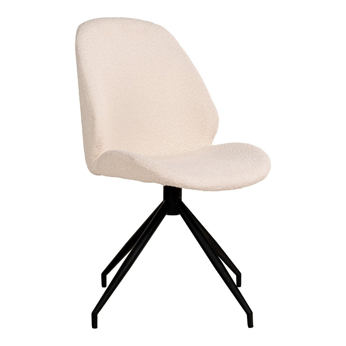 House Nordic - Monte Carlo Dining Chair - Eetkamerstoel in bouclé met draaibaar onderstel, wit met zwarte poten, HN1232 - Set van 2