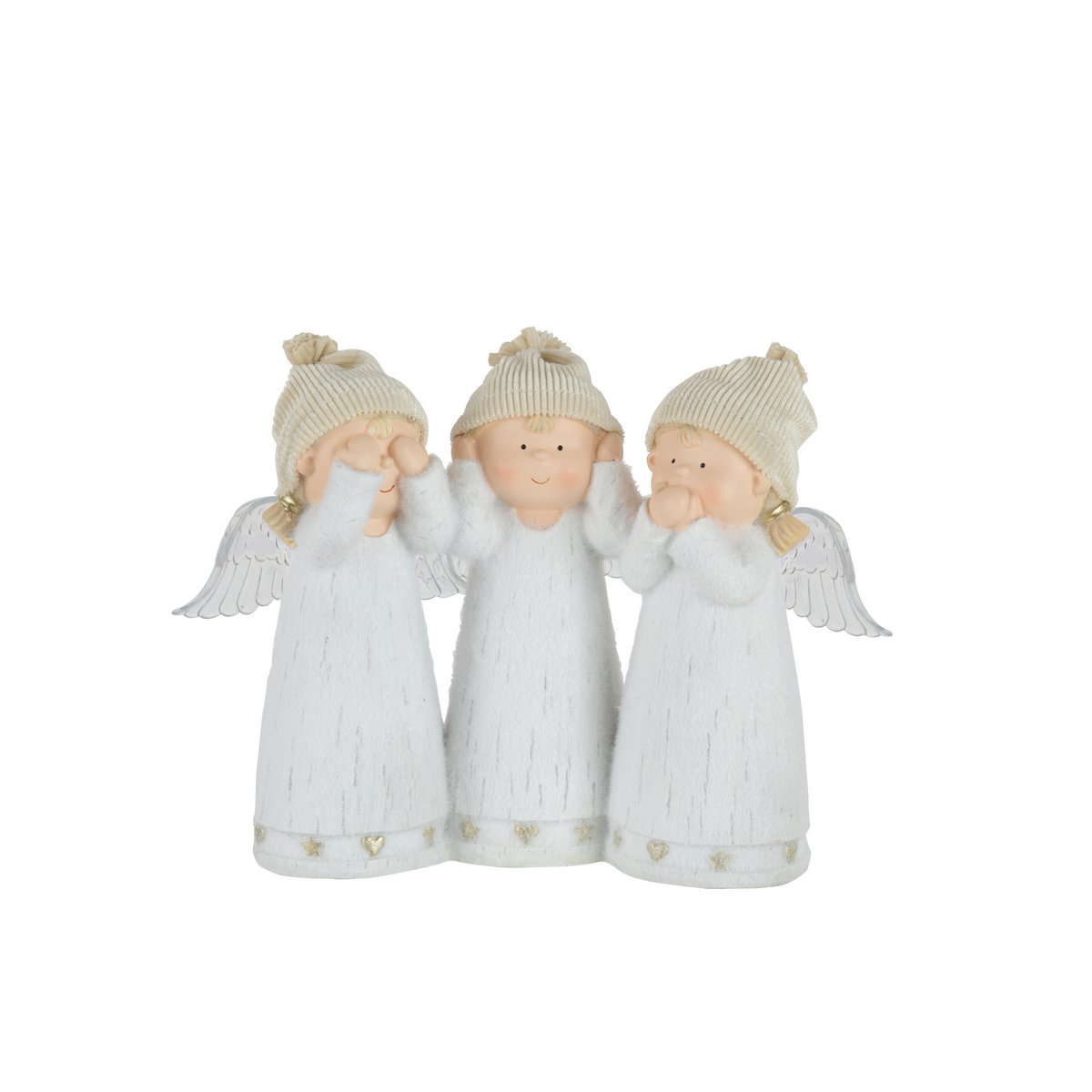 J-Line - Decoratief kerstfiguur 'Horen / Zien / Zwijgen' (LED, Wit)