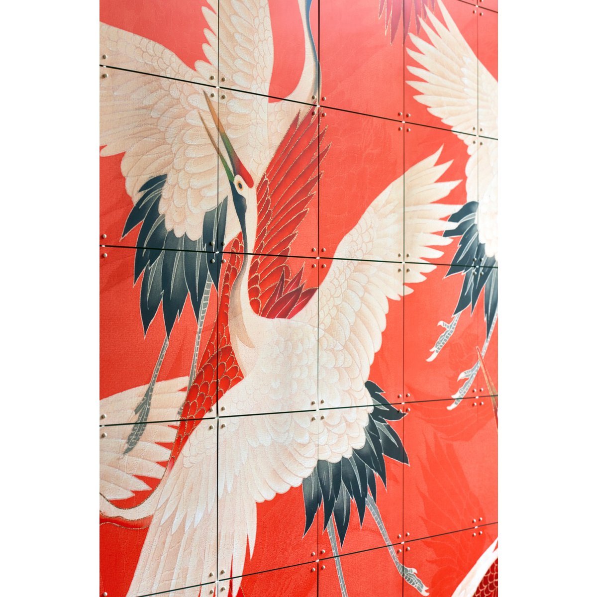 IXXI - Kimono met Kraanvogels Wanddecoratie - Poster - Wanddecoratie - S - red, black, orange, white