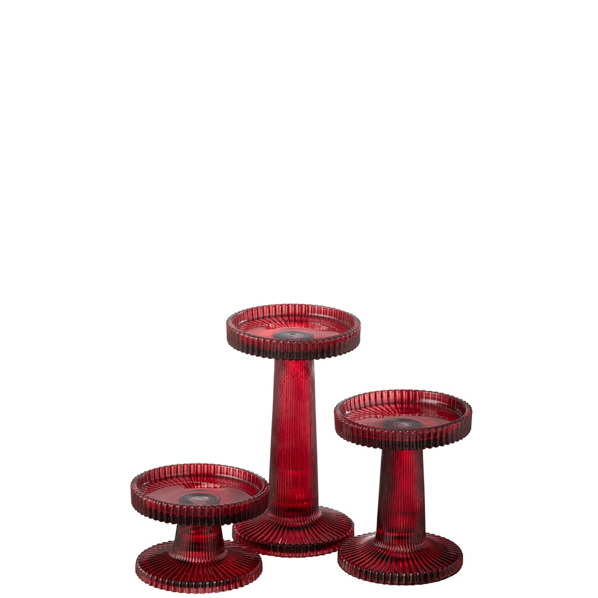 J-Line - Set Van 3 Kaarsenhouder Nelly Glas Rood