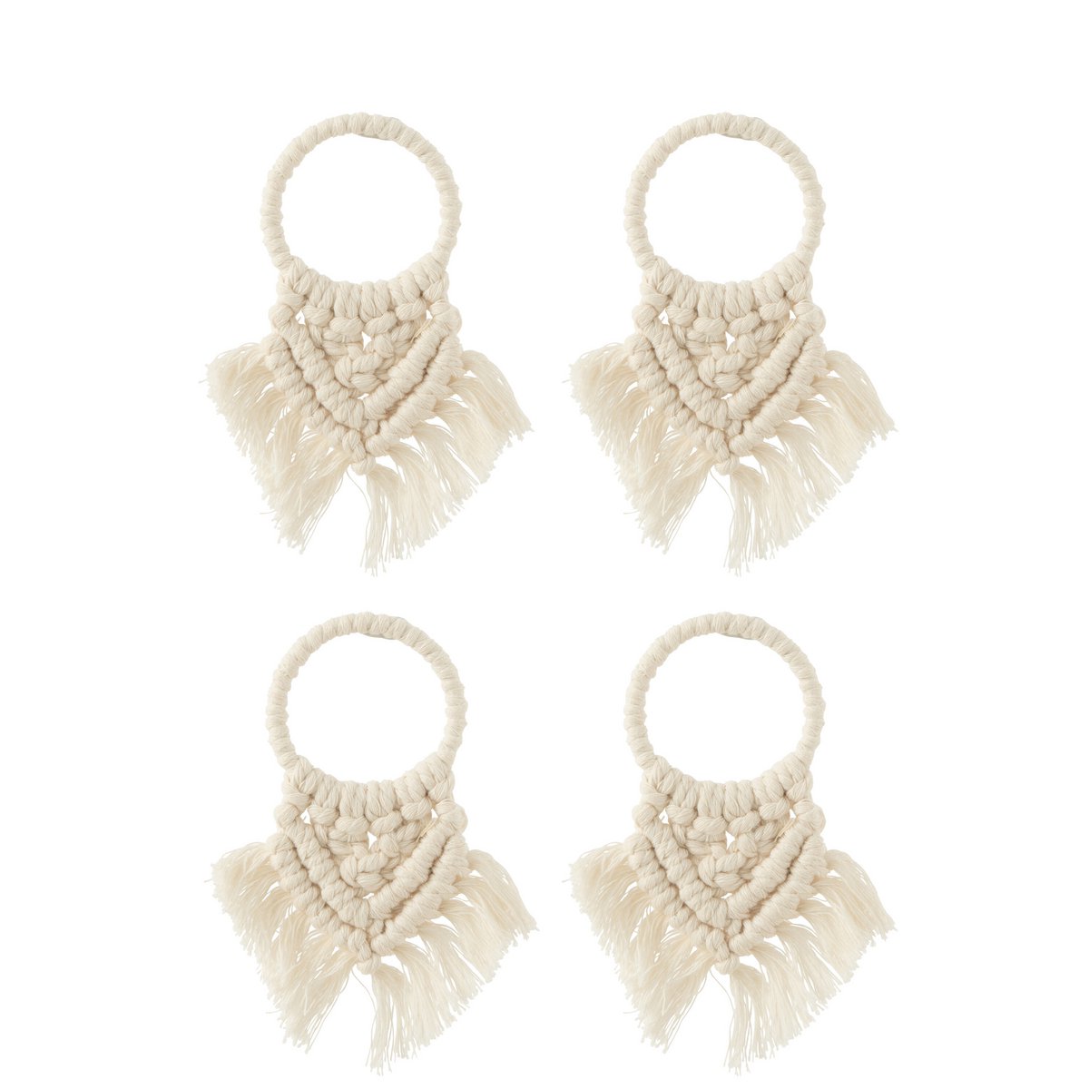 J-Line - Set Van 4 Servetring Macramé Polyester Beige