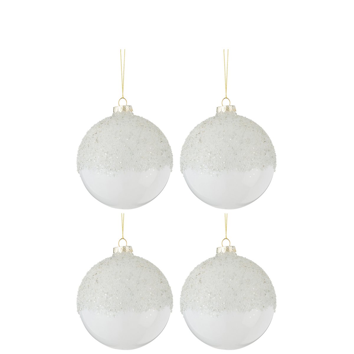 J-Line - Doos met kerstballen 'Sugar' (Maat M, Set van 4, Wit)