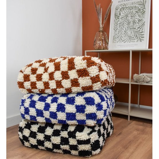 Poufs & Pillows - Geruit vloerkussen - blauw en wit