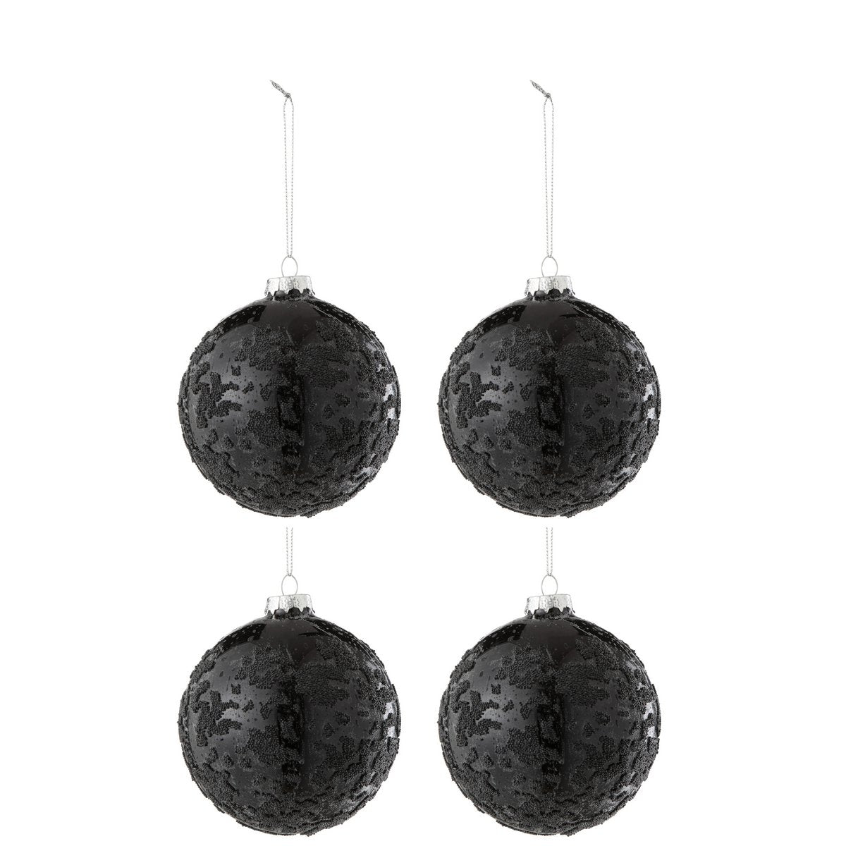 J-Line - Doos met kerstballen 'Milo' (Set van 4, Zwart)