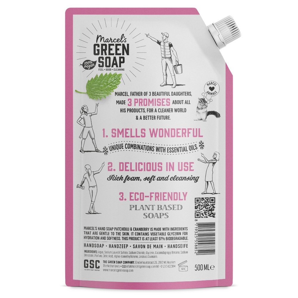 Marcel's Green Soap Handzeep Navul Stazak Patchouli & Cranberry (500ML)