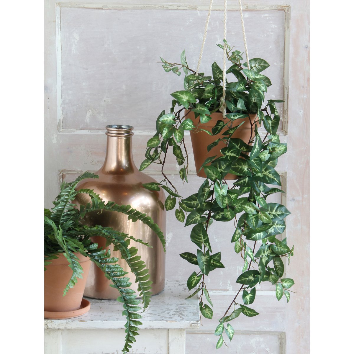 Mica Decorations - Fittonia Kunst Hangplant - L15 x B30 x H80 cm - Groen