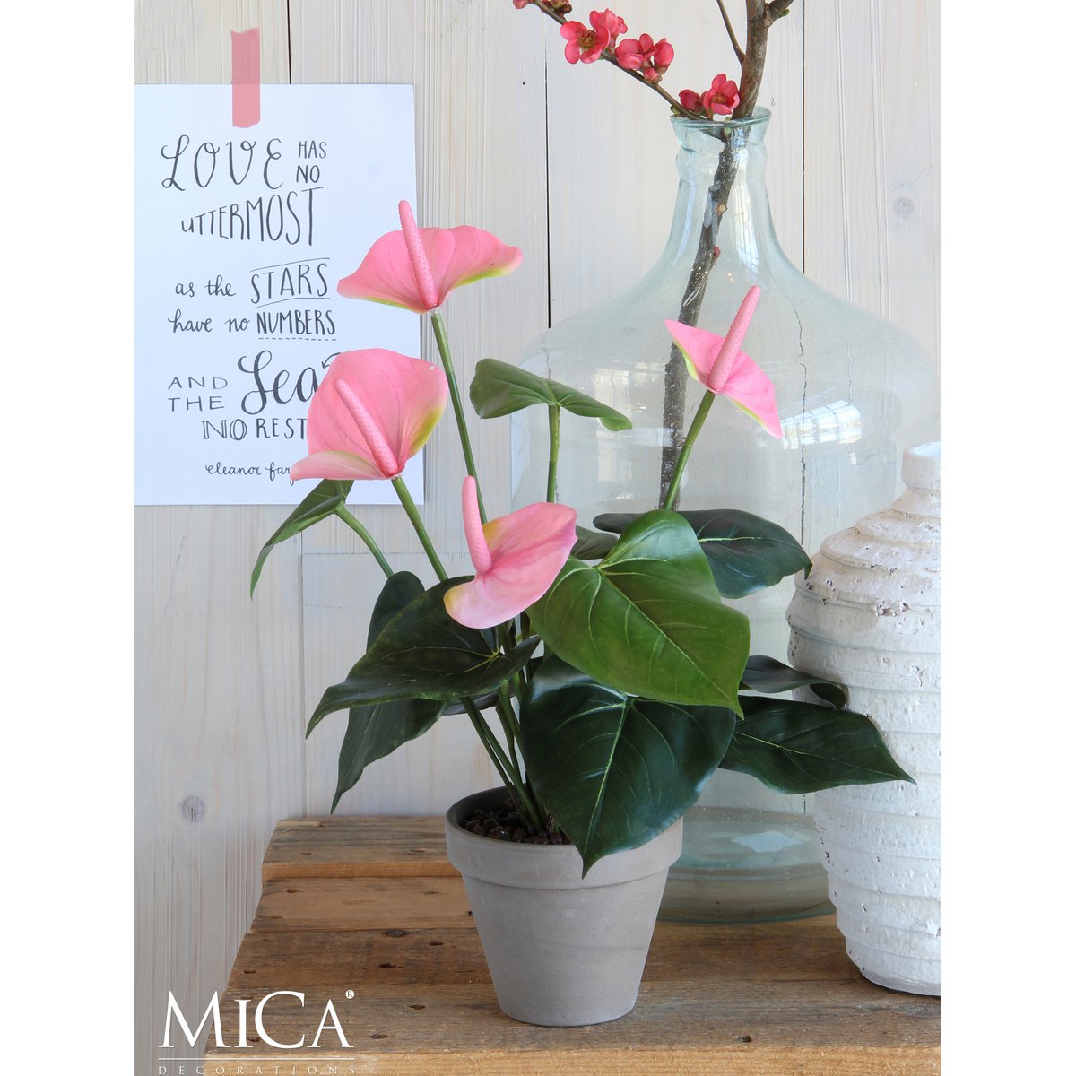 Mica Decorations - Anthurium Kunstplant in Bloempot Stan - H40 x Ø30 cm - Lichtroze