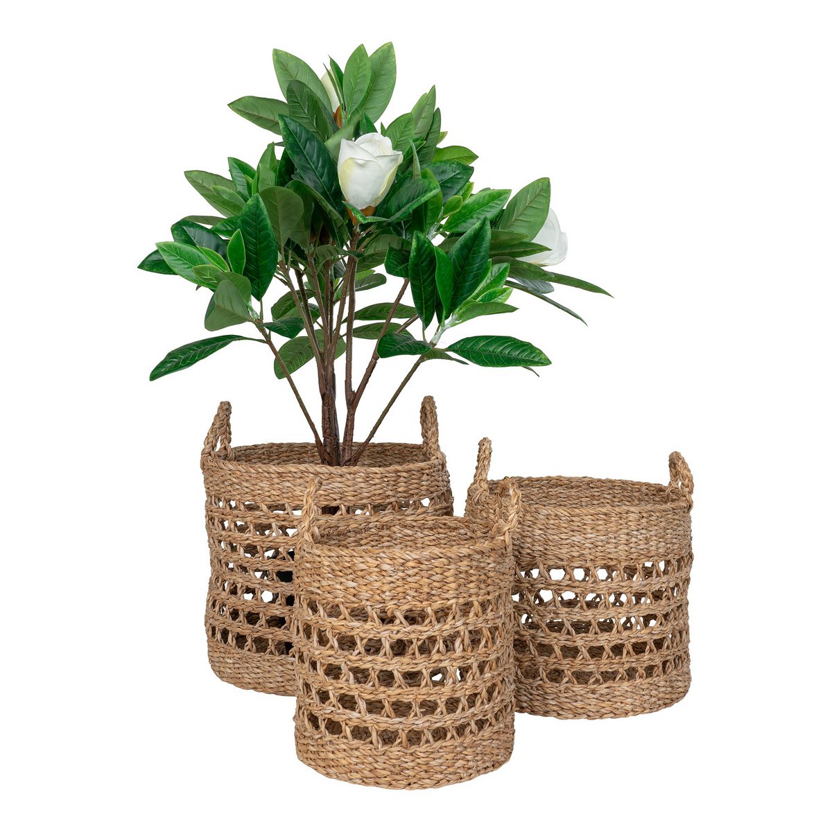 House Nordic - Balok Basket - Mand, zeegras, naturel/zwart, set van 3