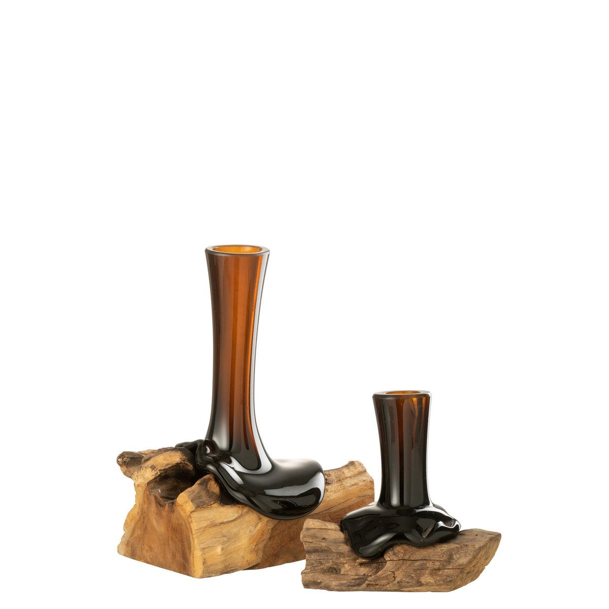 J-Line - Vaas Op Voet Hoog Gamal Hout/Gerecycleerd Glas Natuur/Bruin Large