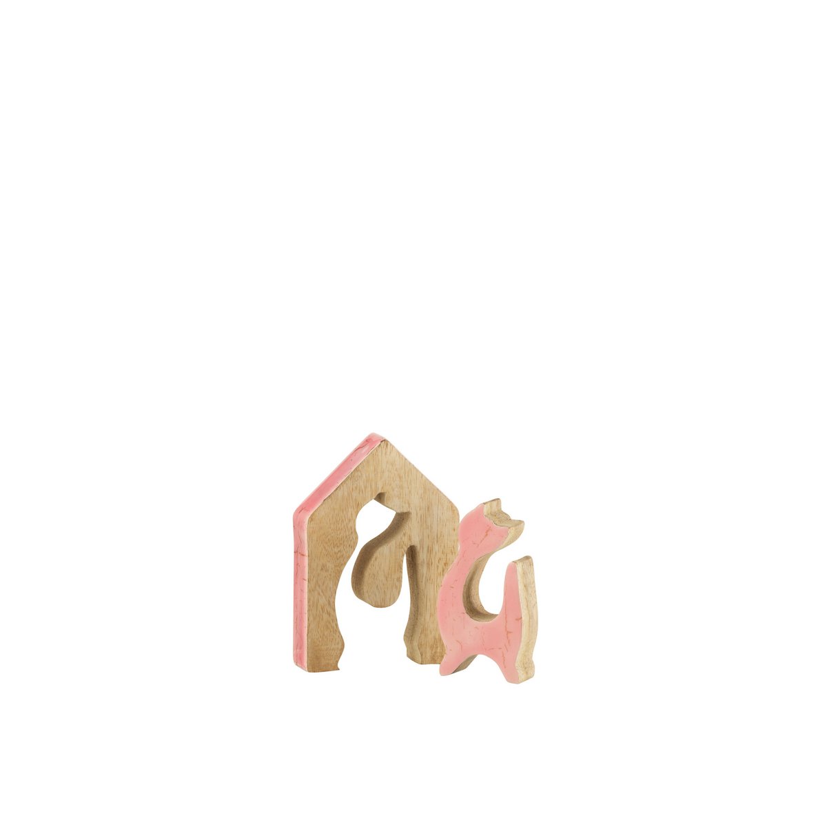 J-Line - Huis Kat - Hout - Roze/Naturel - Small