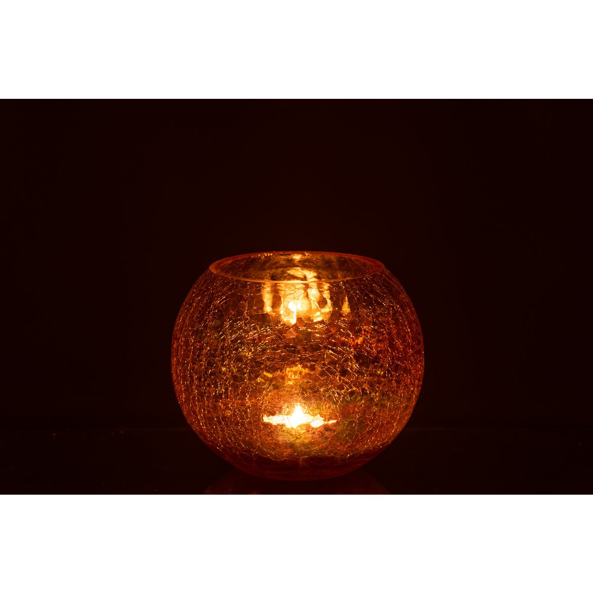 J-Line - Windlicht Bol Craquele Parel Effect - Glas - Amber - Large