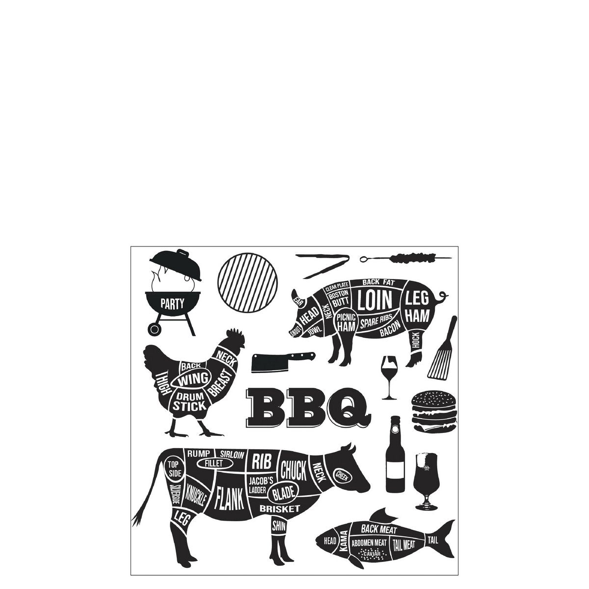 J-Line - Bbq Servetten - Papier - Wit/ Zwart - S - 20 Per Pak