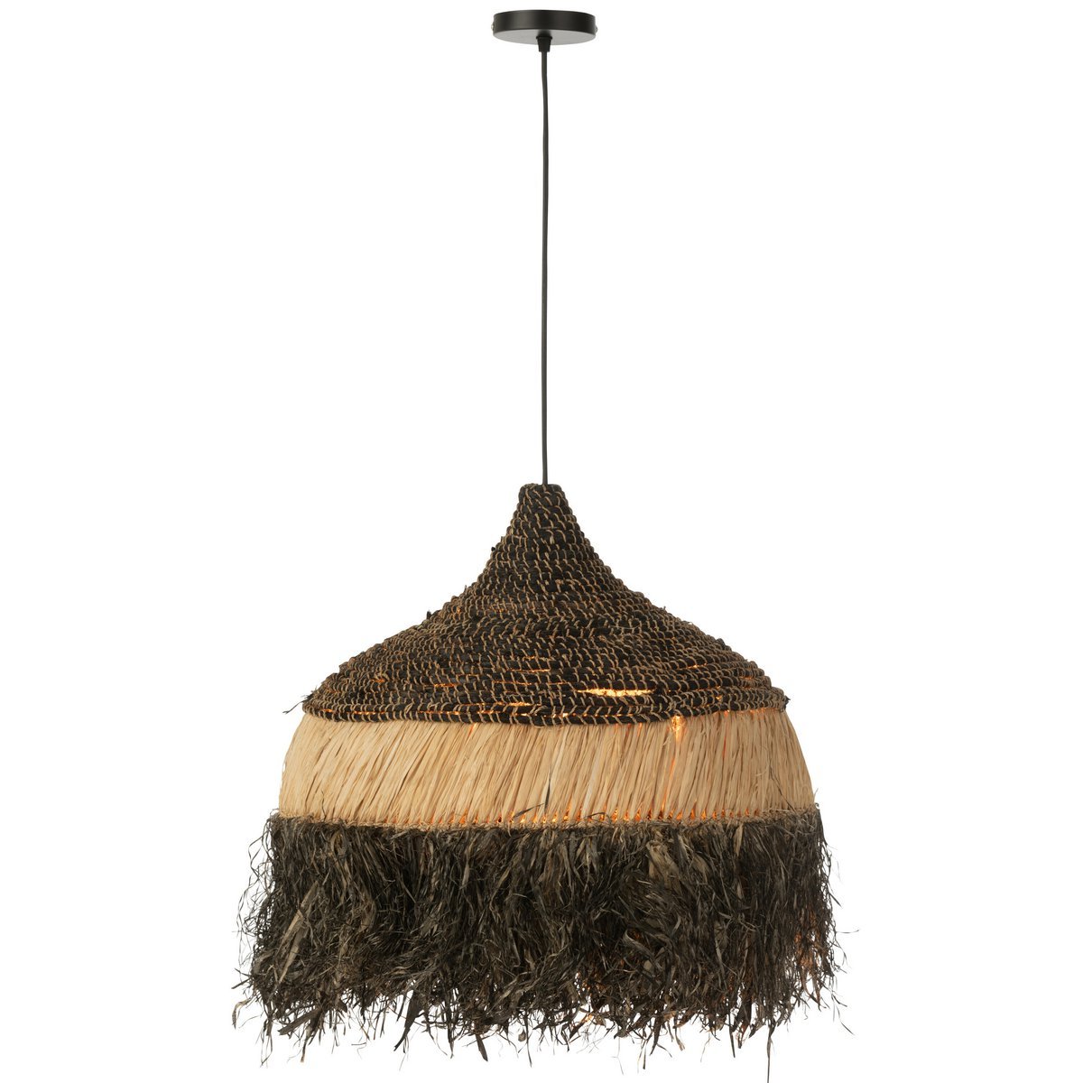 J-Line - Hanglamp 'Julien' (Maat L, Zwart, Jute)