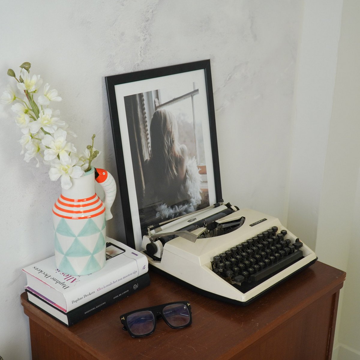 Housevitamin - Vaas - kruik vissen - mint/wit/oranje - 14x11x21,5 cm