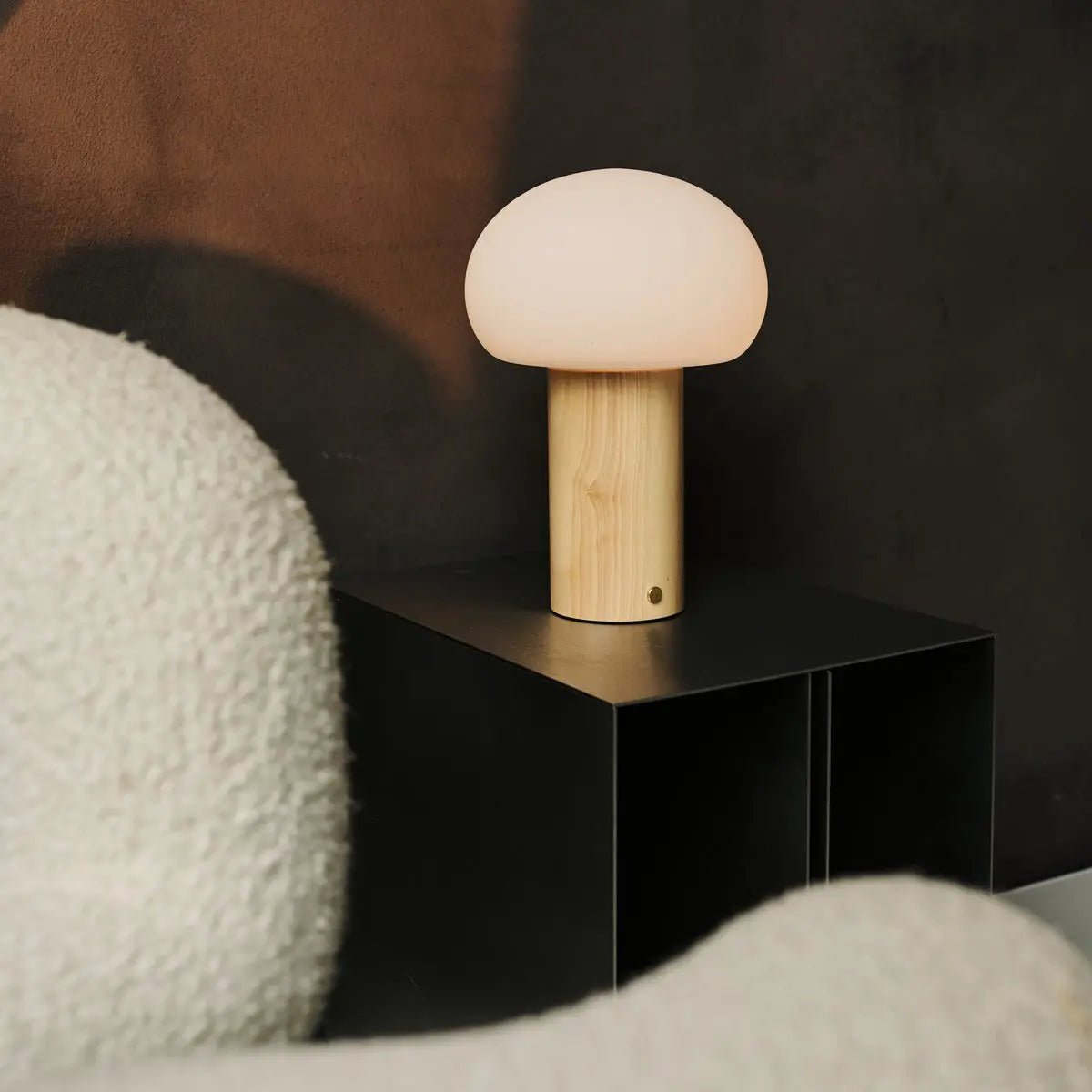 Tavellio-Amsterdam - Sam lichtbruine houten tafellamp met glas en oplaadbare batterij | Dimbare en veelzijdige verlichting