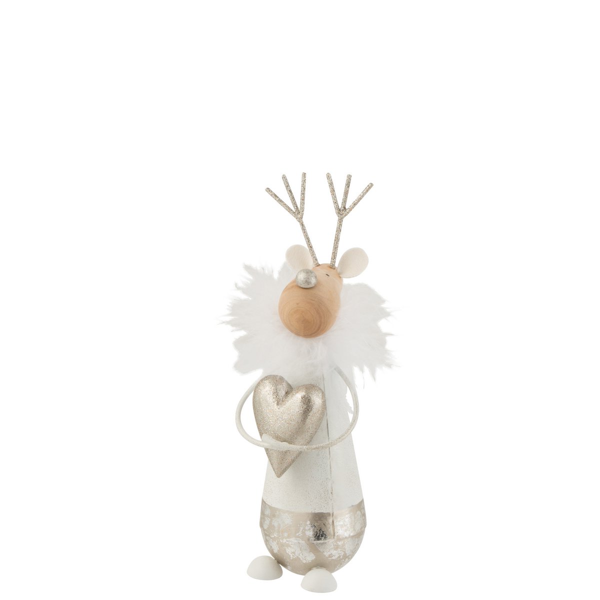 J-Line - Decoratief kerstfiguur 'Rendier' (Maat S, Wit met goud)