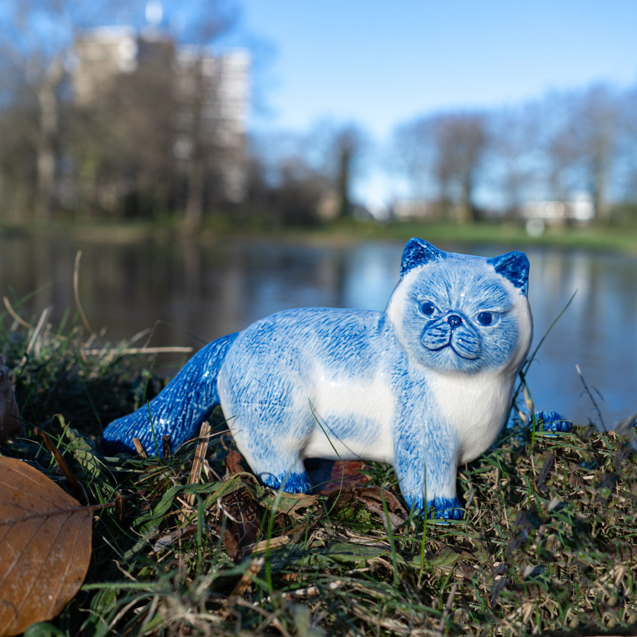 Heinen Delfts Blauw - Decoratief figuur 'Kat'