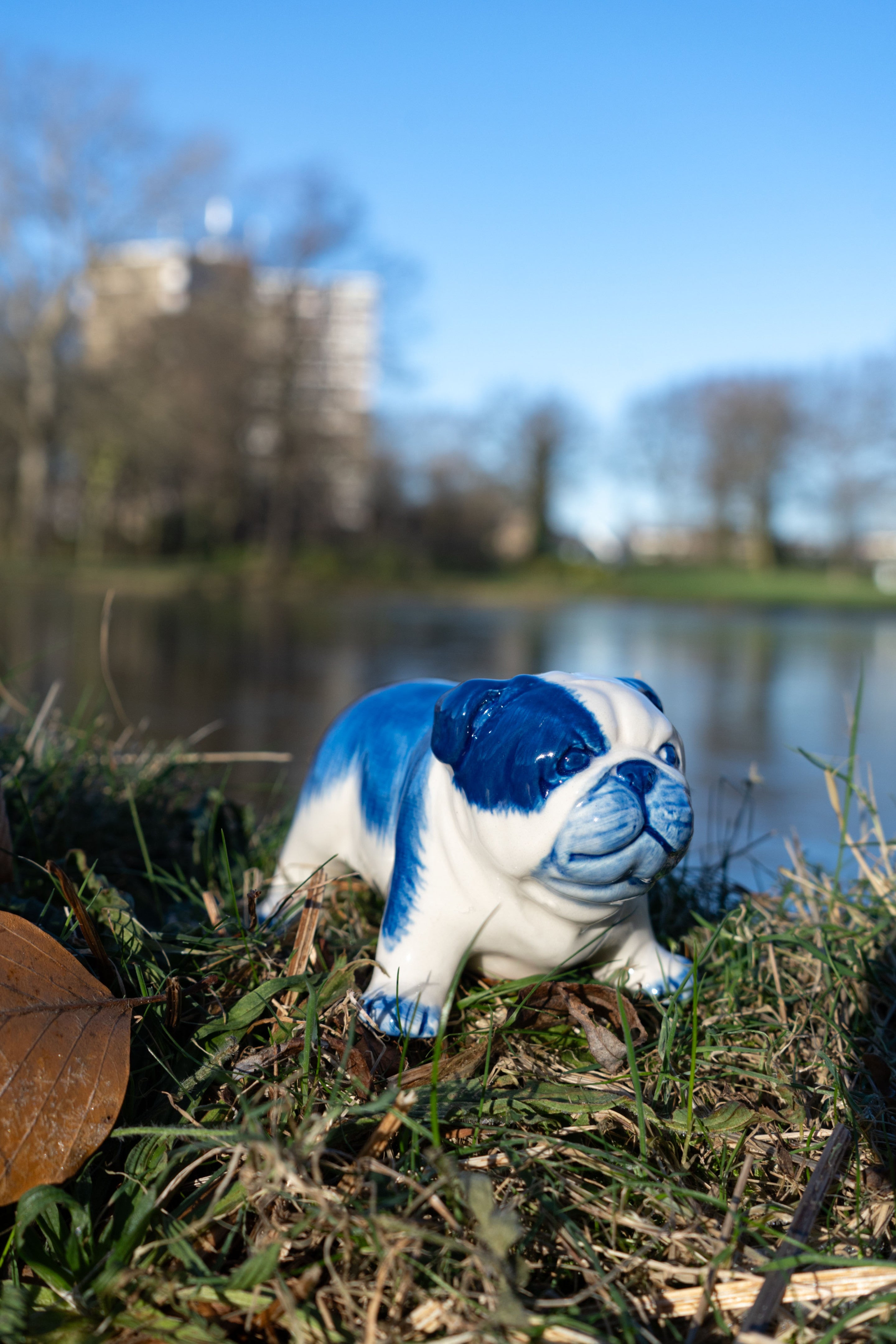 Heinen Delfts Blauw - Decoratief figuur 'Bulldog'