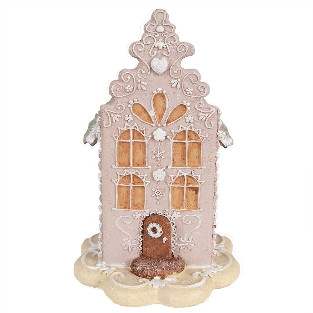 Clayre & Eef - Gingerbread house Roze, Polyresin 13x13x20 cm